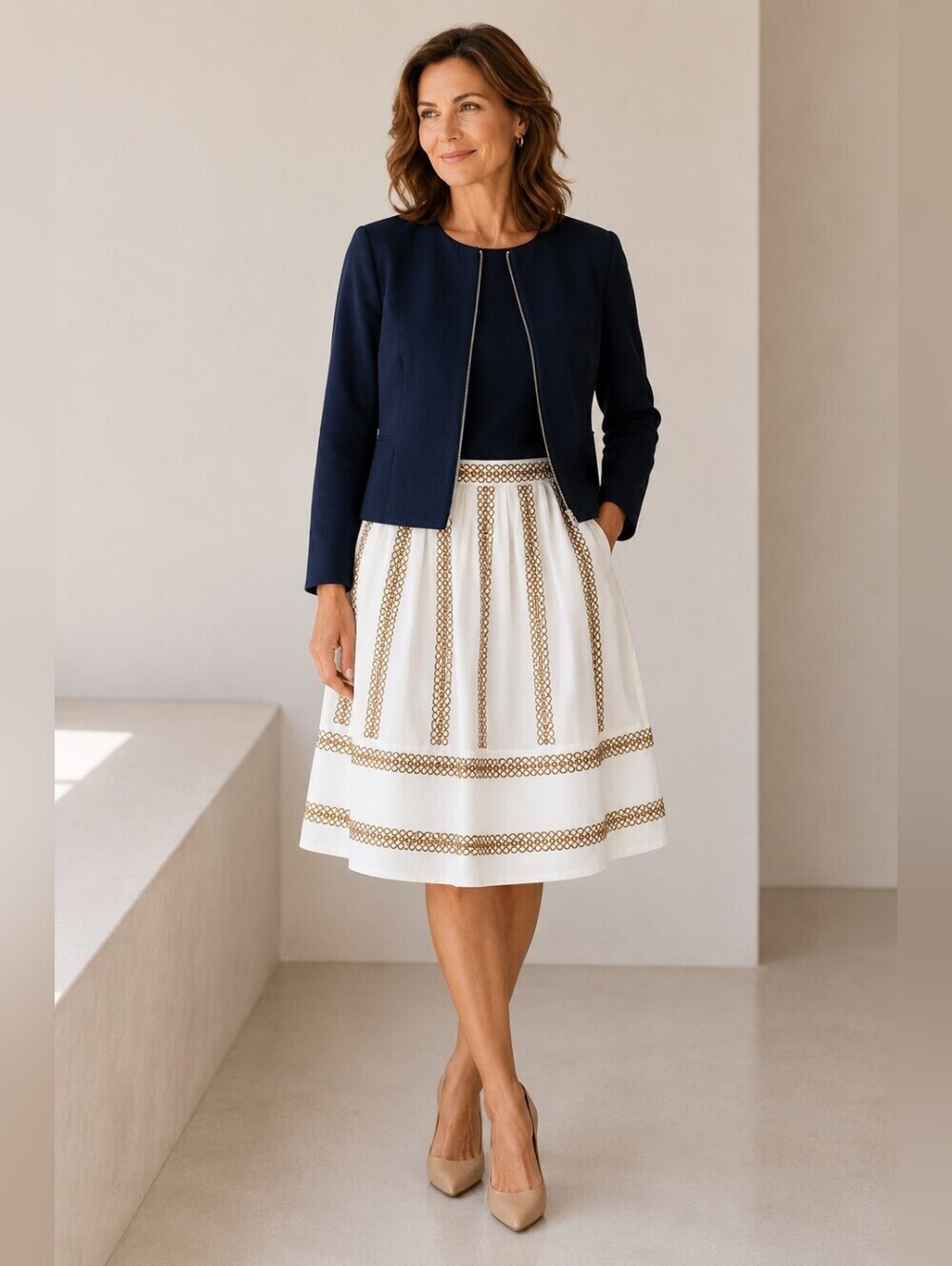 BCBGMaxAzria White Embroidered Skirt